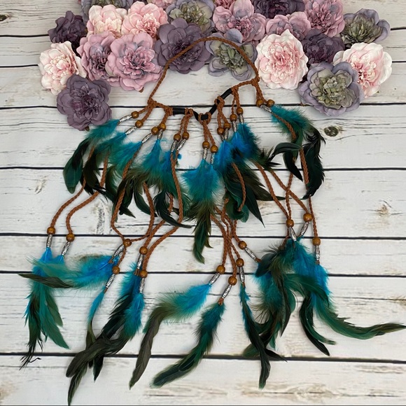 Bohemian Long Blue Feather Headdress Headband - Picture 7 of 14